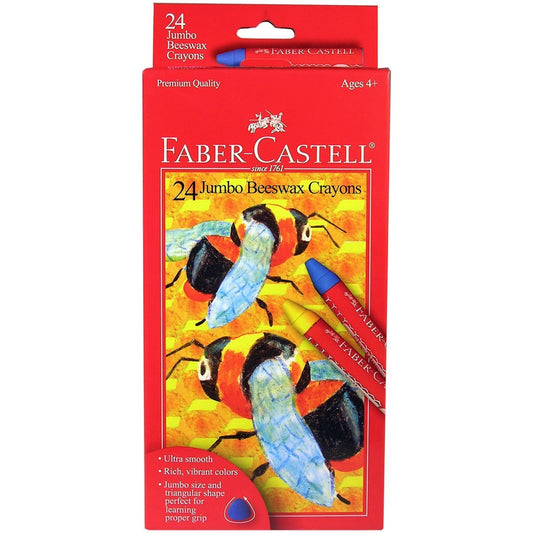 Faber Castell FC129124 Jumbo Triangular Beeswax Crayon, Assorted Color, 1.75" Height, 4.38" Width, 9.75" Length (Pack of 24)