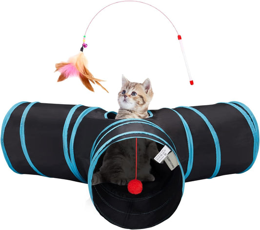 Tempcore Pet Cat Tunnel Tube Toys 3 Way Collapsible, Tunnels for Indoor Cats，Kitty Bored Peek Hole Toy Ball Cat, Puppy, Kitty, Kitten, Rabbit ThEverest