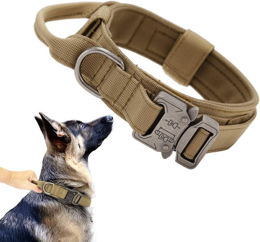 Tactical Dog Collar Military Dog Collar Adjustable Nylon Dog Collar Heavy Duty Metal Buckle with Handle for Dog Training (Brown,L) ThEverest