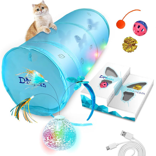 Migipaws Cat Toys, Interactive Cat Toy for Indoor Cats Play Moving Shadow of Butterfly Feather Project on Cat Tunnel, Cardboard Box Toys, Rechargeable ThEverest