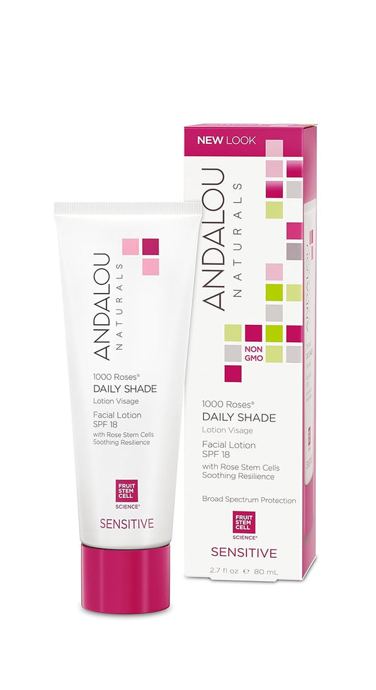 Andalou Naturals 1000 Roses Daily Shade Facial Lotion with SPF 18, 2-in-1 Hydrating & Soothing Moisturizer & Face Sunscreen, Broad Spectrum Protection, Hypoallergenic for Sensitive Skin, 2.7 Fl Oz ThEverest