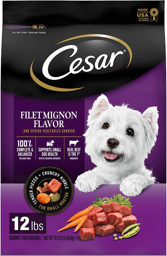 CESAR Small Breed Adult Dry Dog Food Filet Mignon Flavor with Spring Vegetables Garnish Dog Kibble, 12 lb. Bag ThEverest