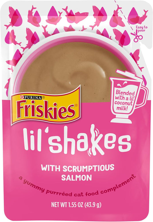 Purina Friskies Pureed Cat Food Topper, Lil’ Shakes With Scrumptious Salmon - (16) 1.55 oz. Pouches ThEverest