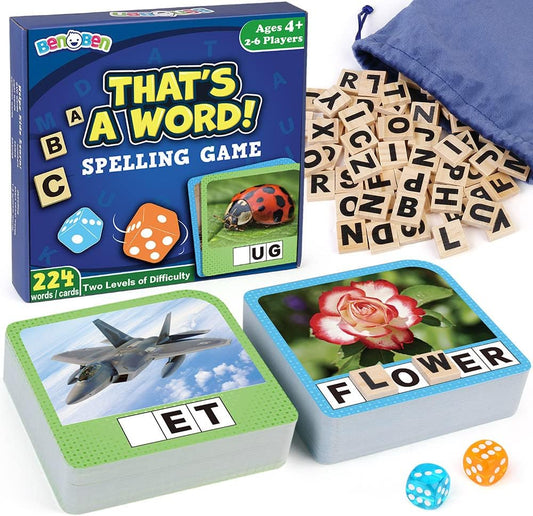 BenBen Spelling Games, CVC Word Games with 224 Flashcards, Preschool Kindergarten Learning Activities for 2-6 Players, Homeschool Classroom Phonic Games for 1st 2nd 3rd Grade ThEverest