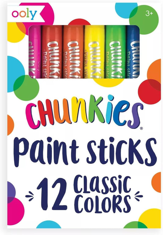 Ooly Chunkies Quick Drying Tempera Paint Sticks for Kids, Classic Colors, Set of 12 Twistable Kids Paint Sticks for Toddlers 2-4 Years, Mess Free Chubby Toddler Paint Sticks [12 Classic Colors]