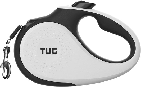 TUG 360° Tangle-Free Retractable Dog Leash | 16 ft Strong Nylon Tape | One-Handed Brake, Pause, Lock (Medium, White) ThEverest