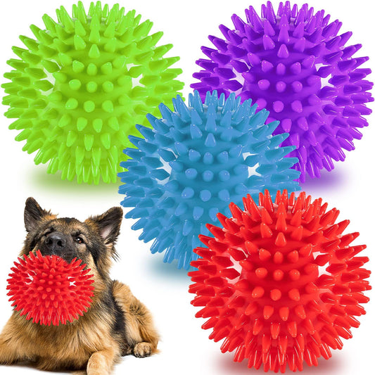 4.5” Heavy Duty Squeaky Dog Balls Toys for Medium Large Dogs 4 Pack Indestructible Dog Toys for Aggressive Chewers Spike Dog Balls for Clean Teeth and Training Dog Toys for Boredom and Stimulating ThEverest