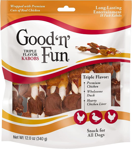 Good'n'Fun Triple Flavored Rawhide Kabobs for Dogs, Treat Your Dog 12-Ounce | 18 Count ThEverest