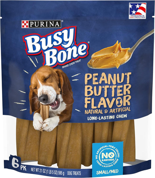 Purina Busy Bone Made in USA Facilities, Long Lasting Small/Medium Breed Adult Dog Chews, Peanut Butter Flavor - (4) 6 ct. Pouches ThEverest