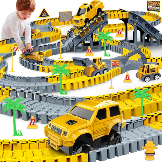 Kids Construction Toys 253 PCS Race Tracks Toy for 3 4 5 6 7 8 Year Old Boys Girls, 5 PCS Truck Car and Flexible Track Play Set Create A Engineering Road Games Toddler Best Gift ThEverest